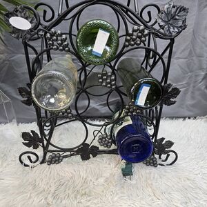 Black Metal Wine Rack with Bottles